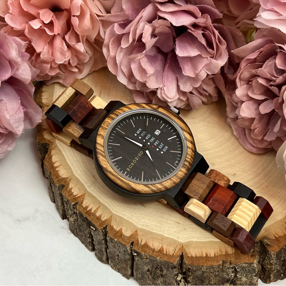 Luxury Multi Tone Colorful Wood Quartz Watch - Picture 12 of 16